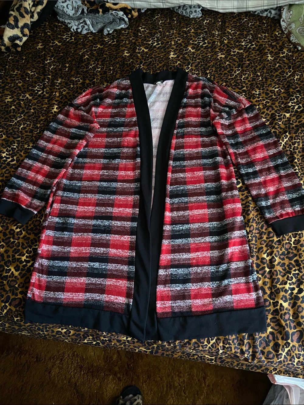 HEIMISH USA Black Trim Red Knit Women’s Cardigan